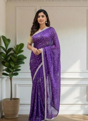 Vibrant Red Organza Full Stone Saree