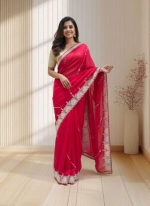 Muslin Crepe Handwork Saree