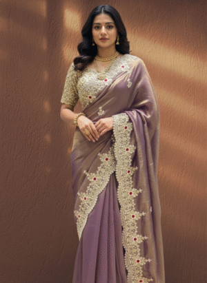 Tissue Silk Cutwork Embellished Orange Saree