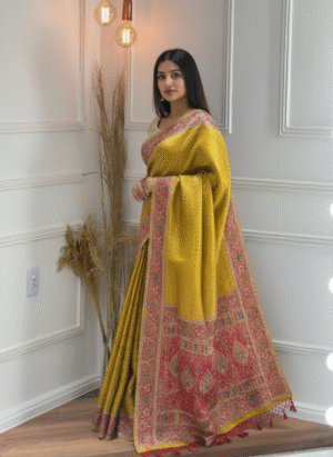 Mustard Gazzi Silk Meenakari Masterpiece