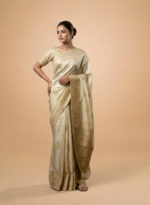 Cream Banarasi Organza Hand-Embroidered