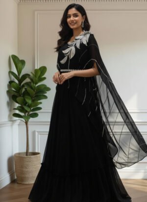 Georgette Pearl Noir Gown