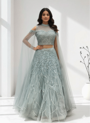 Net Stone Glacier Lehenga