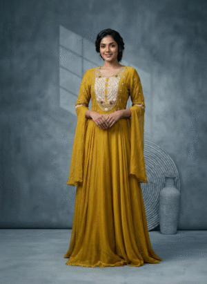 Crepe Royal Thread Yellow Gown