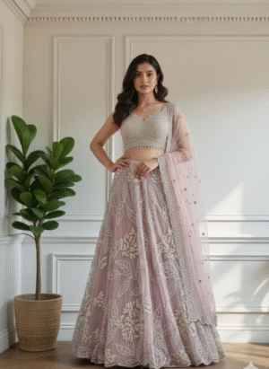Net Cutdana Rose Lehenga