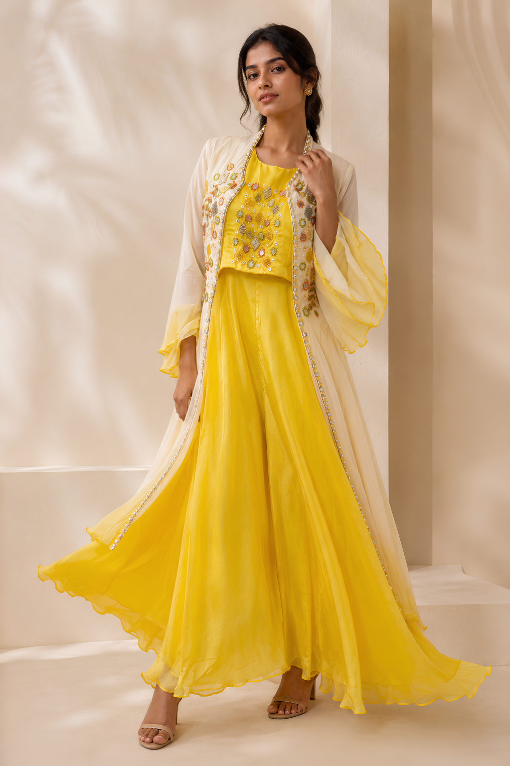 A complete occasion-ready shrug set with graceful layers and elegant detailing.
