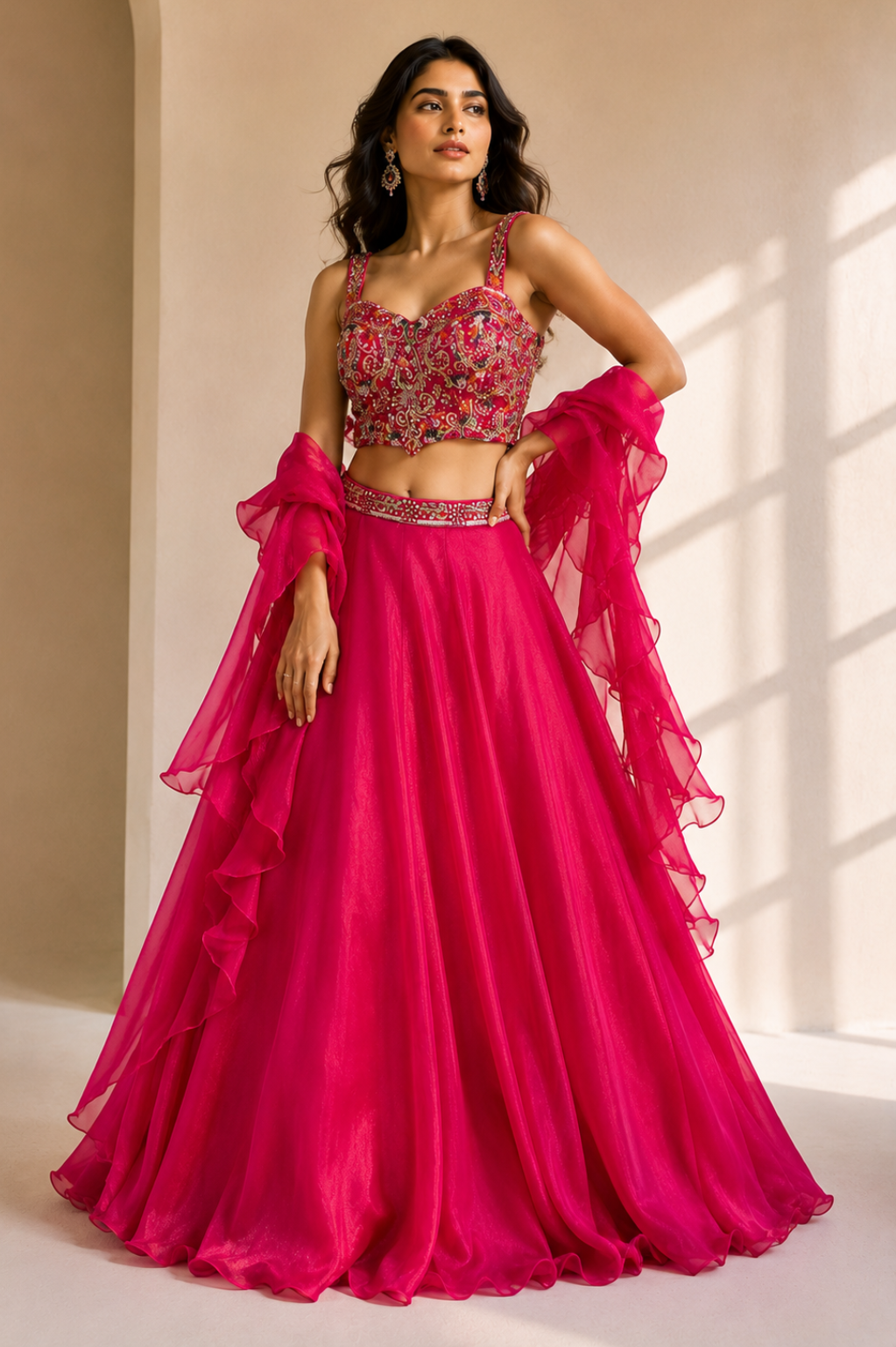 Pink Tissue Georgette Party Wear Lehenga with Mirror Sequin Work